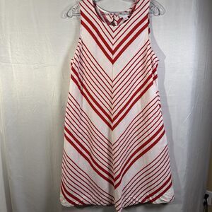 Liz Claiborne Women’s Sleeveless A-Line Dress Red White Chevron Stripes Size M